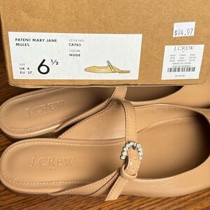 J. Crew Beige Patent Mary Jane Mules